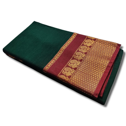 Bottle Green Narayanpet Cotton saree with Running blouse piece