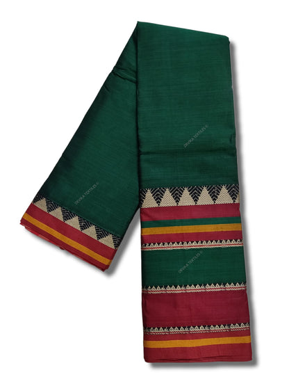 Bottle Green Rangoli Border Narayanpet Pure Handloom Cotton Sarees with Running blouse piece