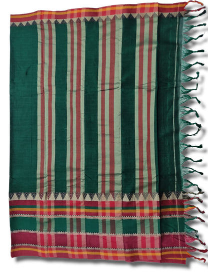 Bottle Green Rangoli Border Narayanpet Pure Handloom Cotton Sarees with Running blouse piece