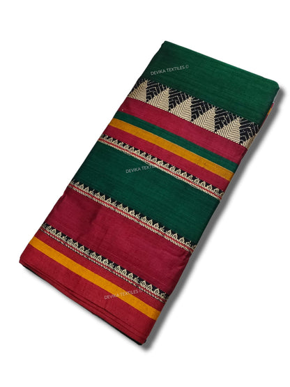Bottle Green Rangoli Border Narayanpet Pure Handloom Cotton Sarees with Running blouse piece
