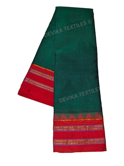 Bottle Green Sanvi Narayanpeth Pure Handloom Cotton Saree With Running Blouse Piece(Same As saree)