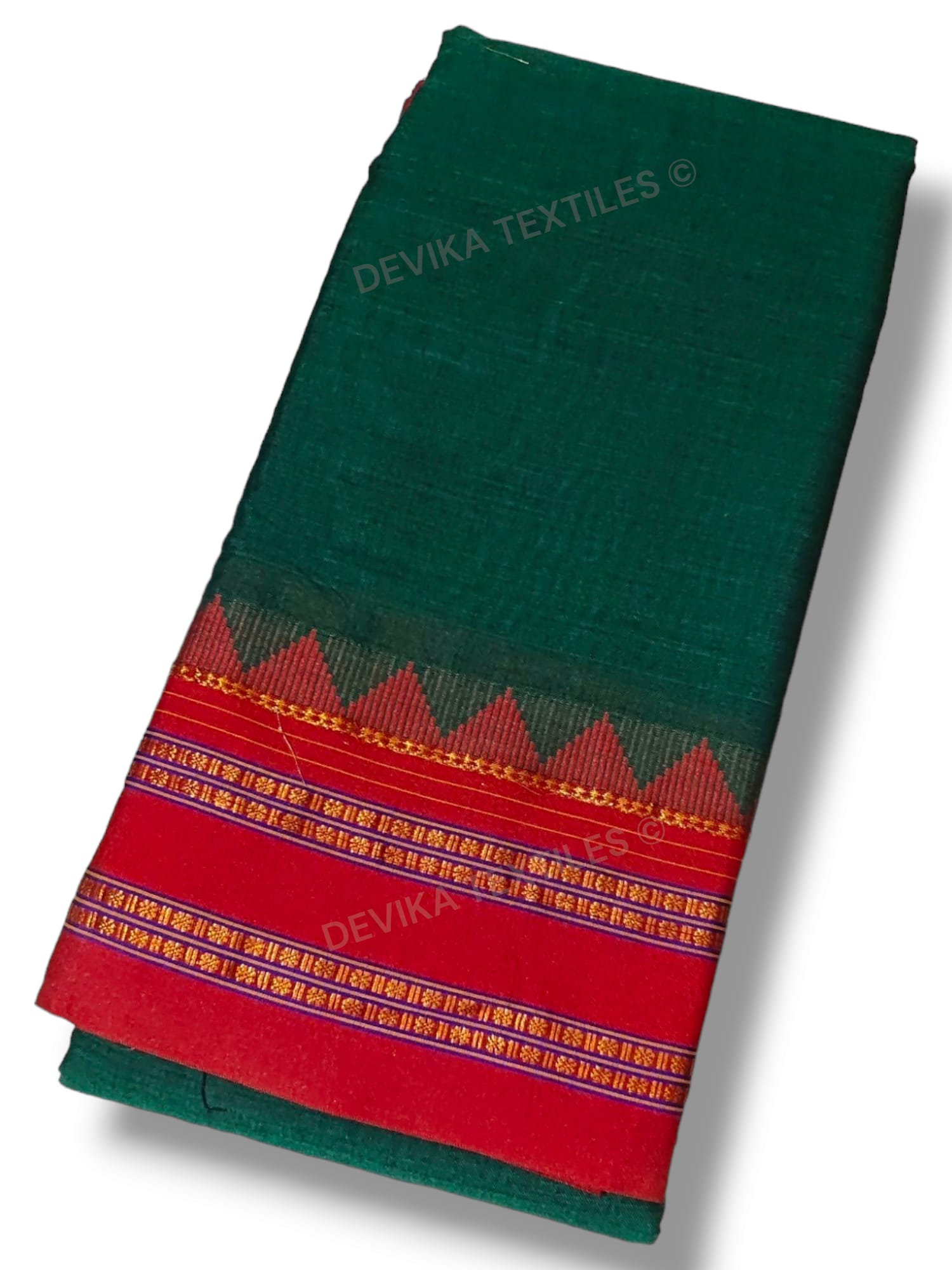 Bottle Green Sanvi Narayanpeth Pure Handloom Cotton Saree With Running Blouse Piece(Same As saree)