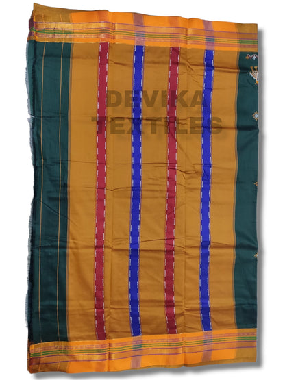 Bottle green Cottonsilk ilkal Kasuti work saree with running blouse piece