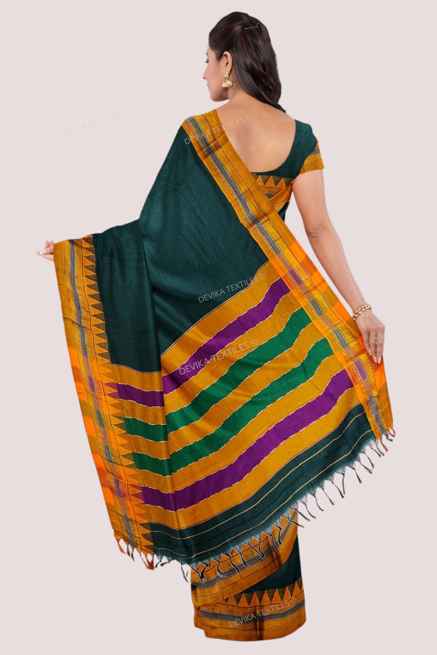 Bottole Green Ilkal Cottonsilk M Border Saree with Running blouse piece