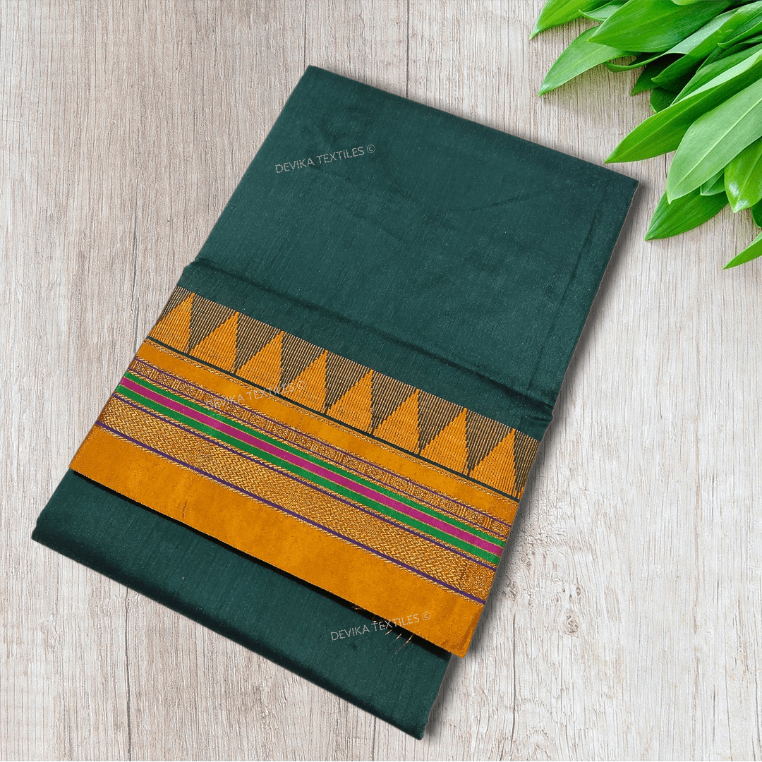 Bottole Green Ilkal Cottonsilk M Border Saree with Running blouse piece