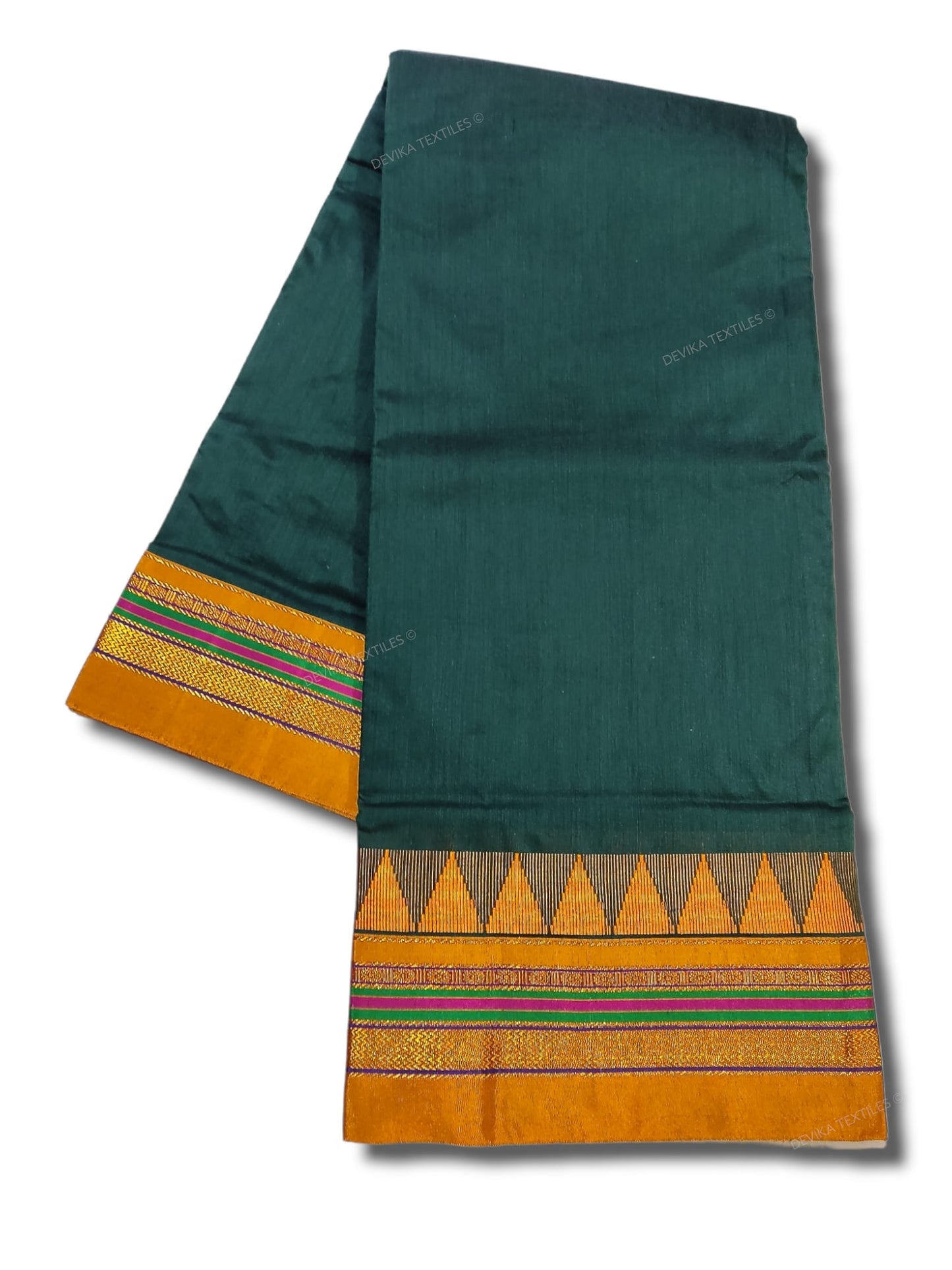 Bottole Green Ilkal Cottonsilk M Border Saree with Running blouse piece