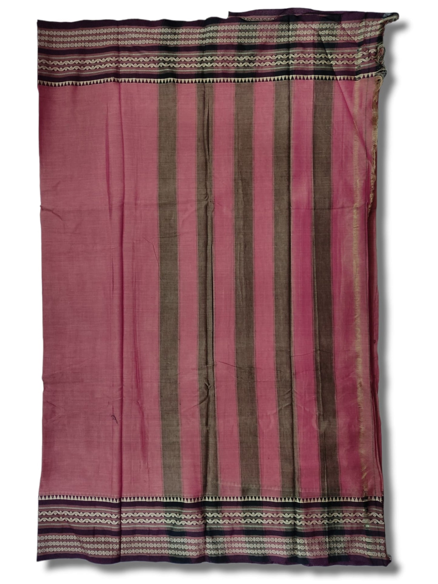 Brick Red Orissa Border Narayanpet Pure Handloom Cotton Sarees with Running blouse piece