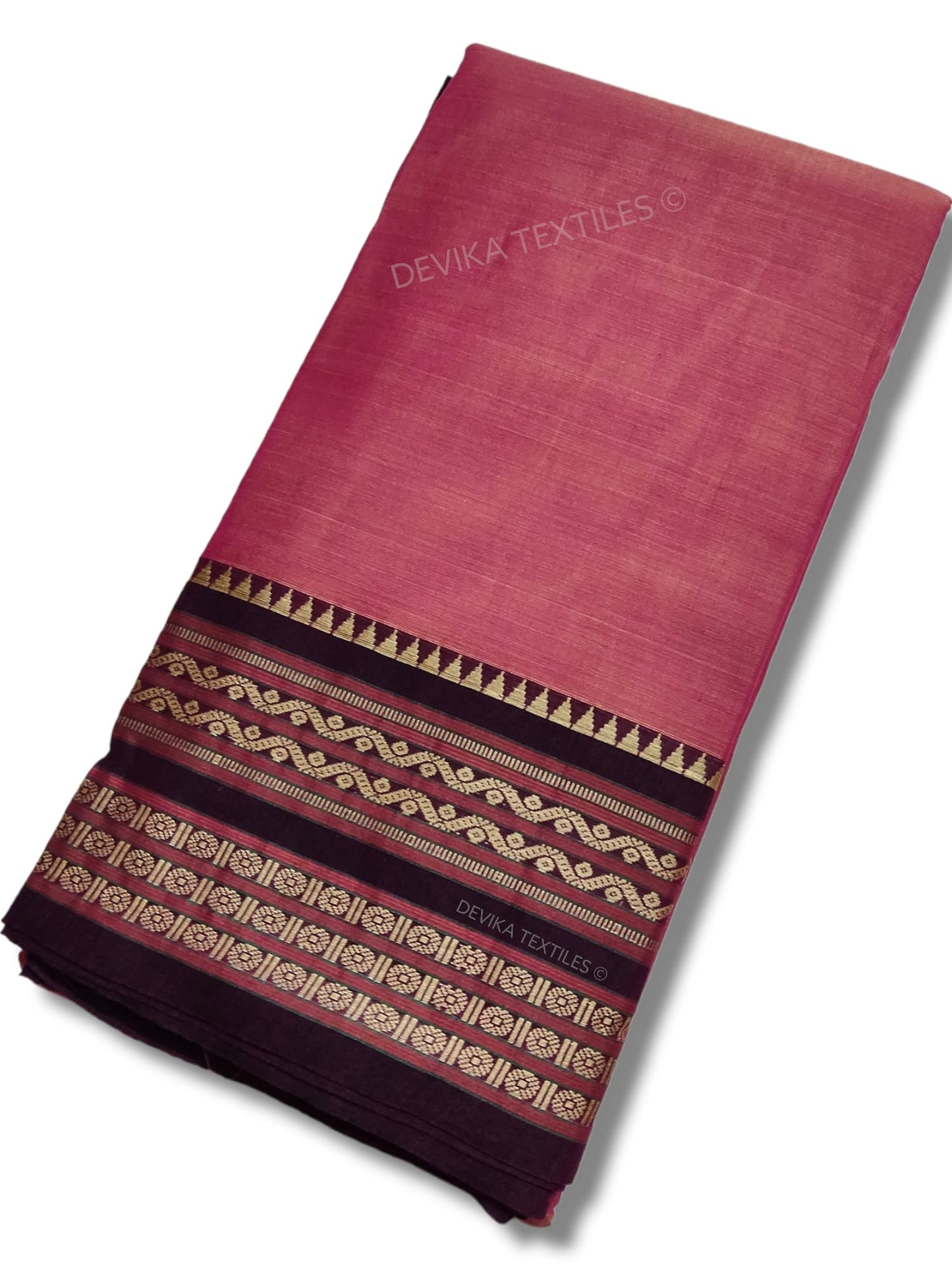 Brick Red Orissa Border Narayanpet Pure Handloom Cotton Sarees with Running blouse piece
