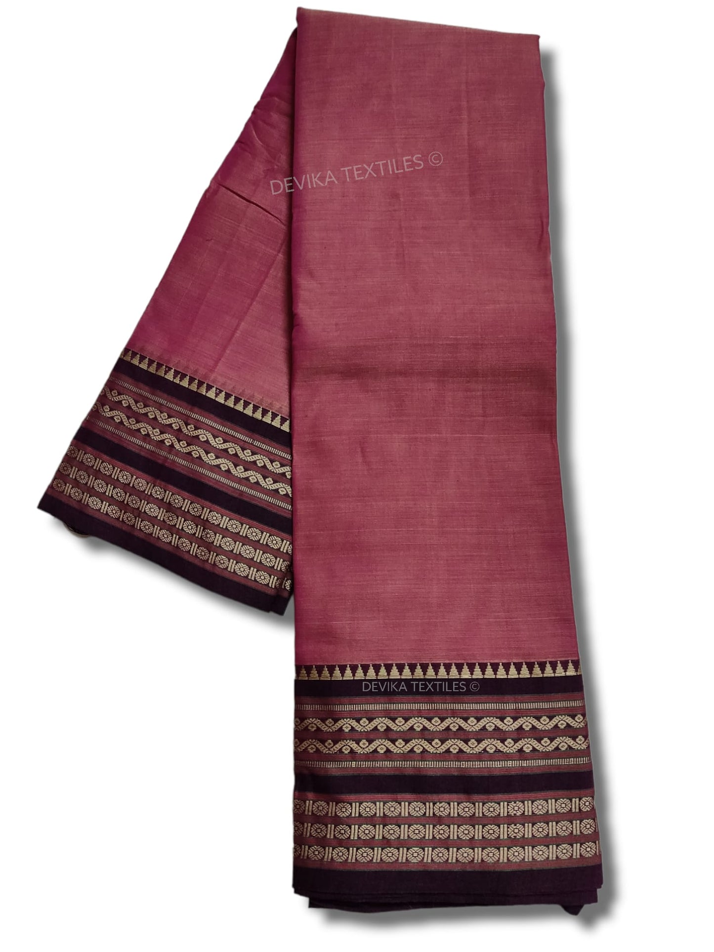 Brick Red Orissa Border Narayanpet Pure Handloom Cotton Sarees with Running blouse piece