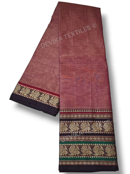 Brick Red Shravvya Narayan peth Pure Handloom Cotton Saree with running blouse piece (Same As saree)