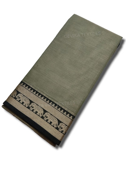 Brick Red elephant thread border narayanpet cotton sarees with running blouse piece