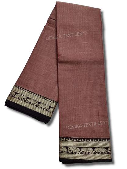 Brick Red elephant thread border narayanpet cotton sarees with running blouse piece