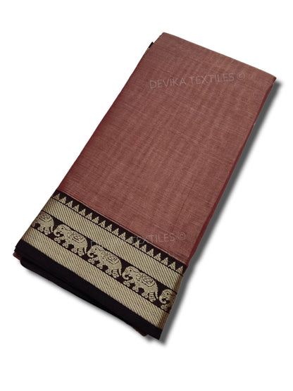 Brick Red elephant thread border narayanpet cotton sarees with running blouse piece