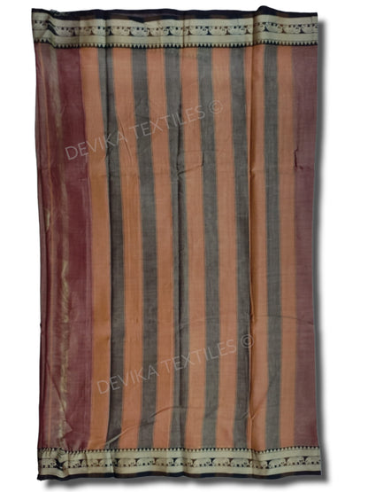 Brick Red elephant thread border narayanpet cotton sarees with running blouse piece