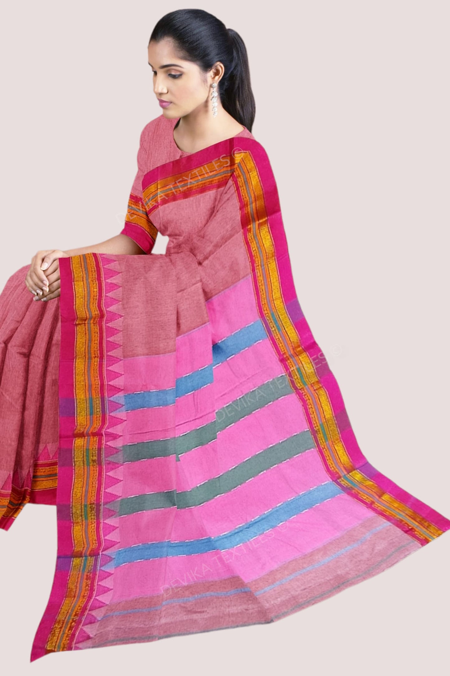 Brick Red ilkal Cottonsilk Saree with Running blouse piece