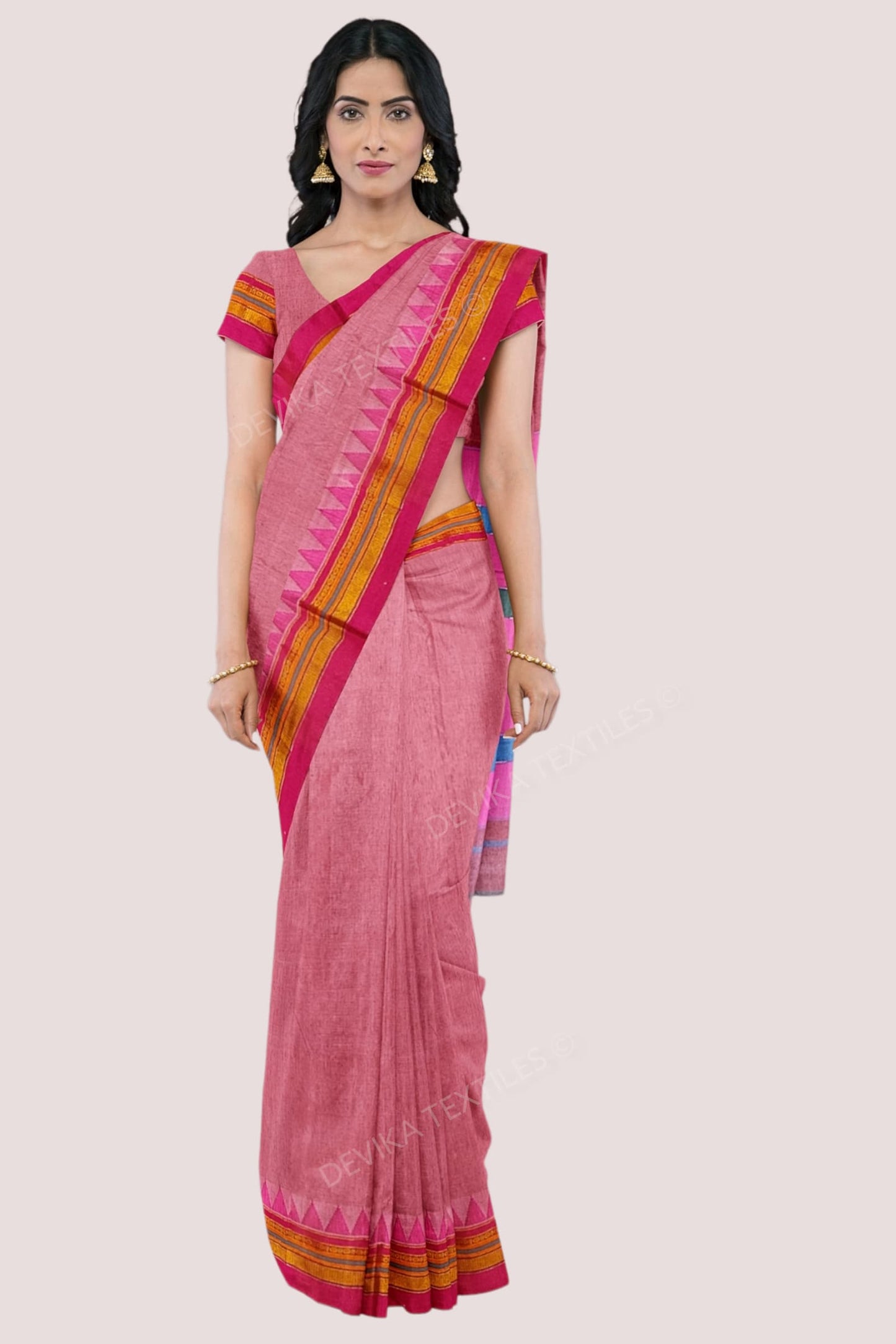 Brick Red ilkal Cottonsilk Saree with Running blouse piece