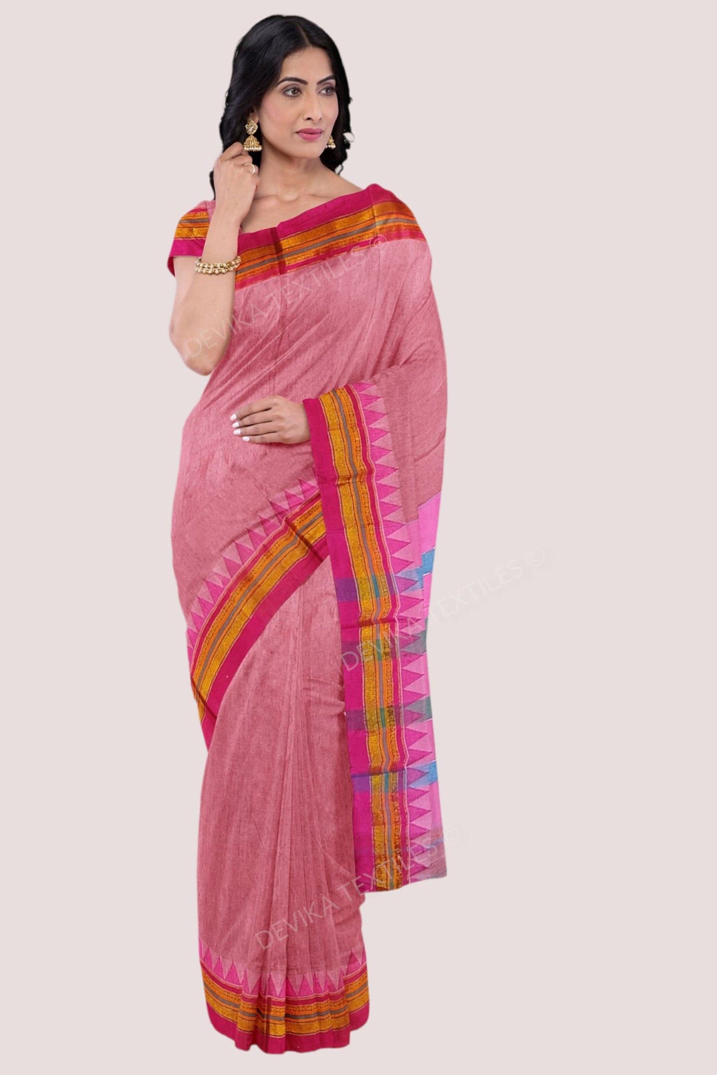 Brick Red ilkal Cottonsilk Saree with Running blouse piece