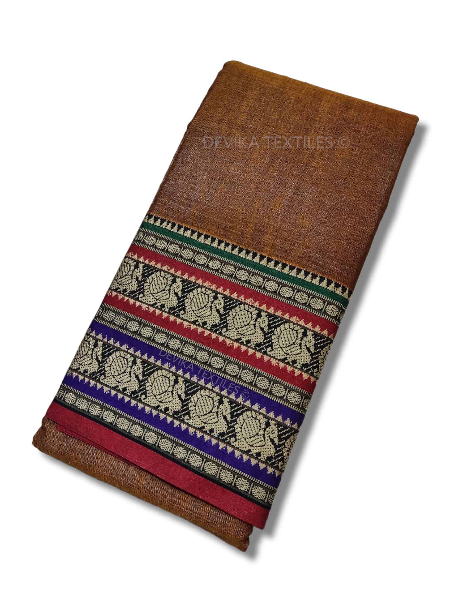 Brown Shravya Border Narayanpet Pure Handloom Cotton Sarees with Running blouse piece(Sam as saree)