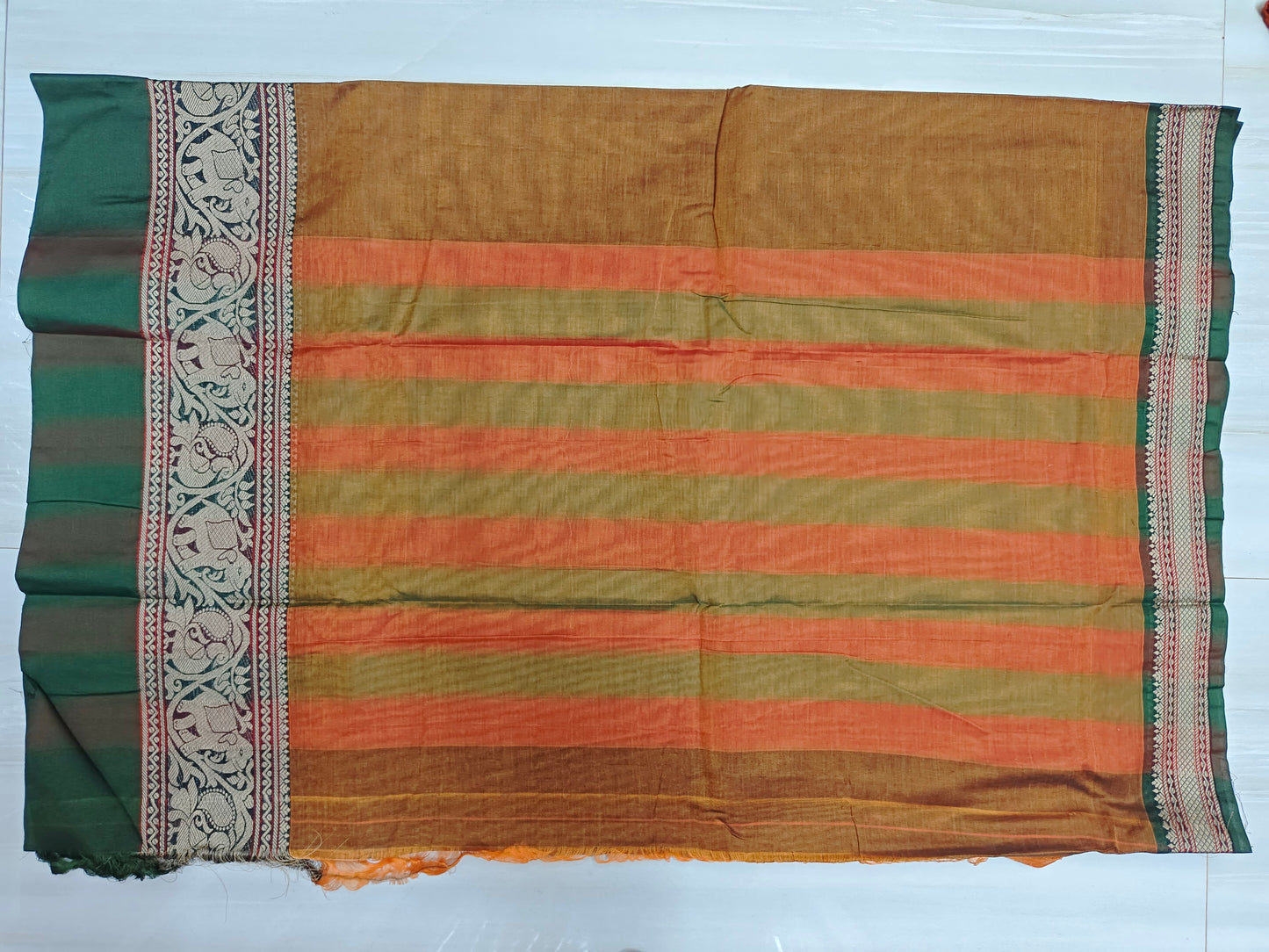 Brown Tanvi Thread Border Narayanpeth Pure Handloom Cotton saree with Running blouse piece (Same As Saree)
