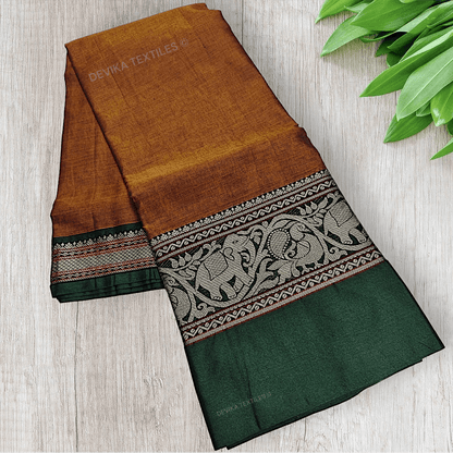 Brown Tanvi Thread Border Narayanpeth Pure Handloom Cotton saree with Running blouse piece (Same As Saree)