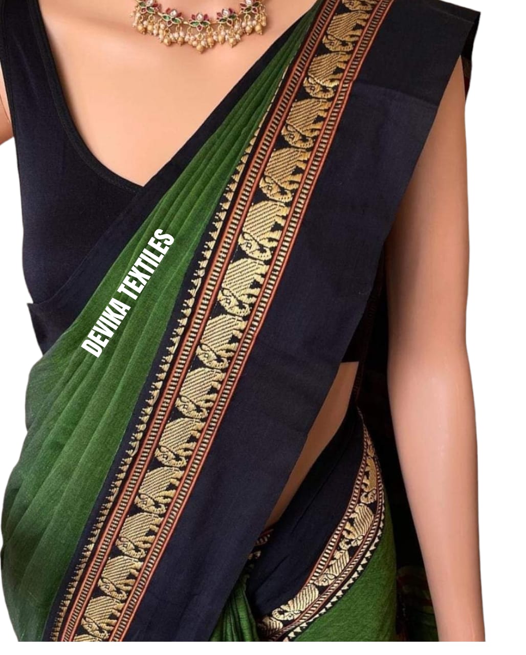 Pure Handloom Narayanpeth Cotton Saree With Running Blouse Piece (Greenb) For Women