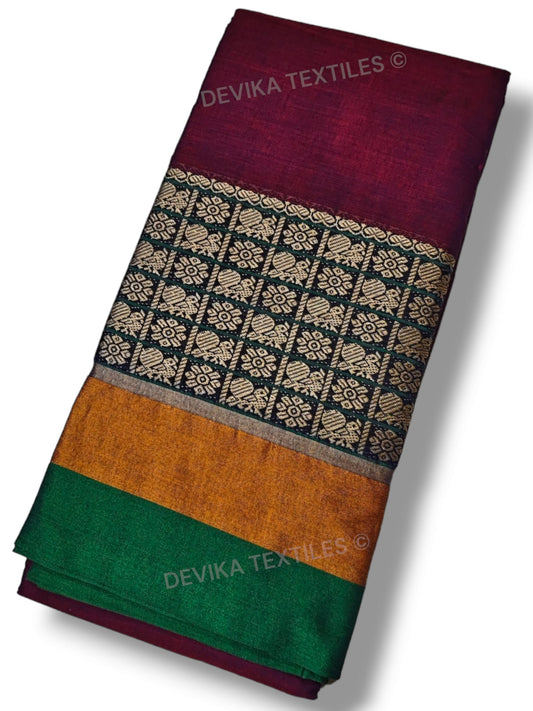 Chandrakala Magenta Narayanpeth Pure Handloom Cotton Saree With Running Blouse Piece(Same As saree)