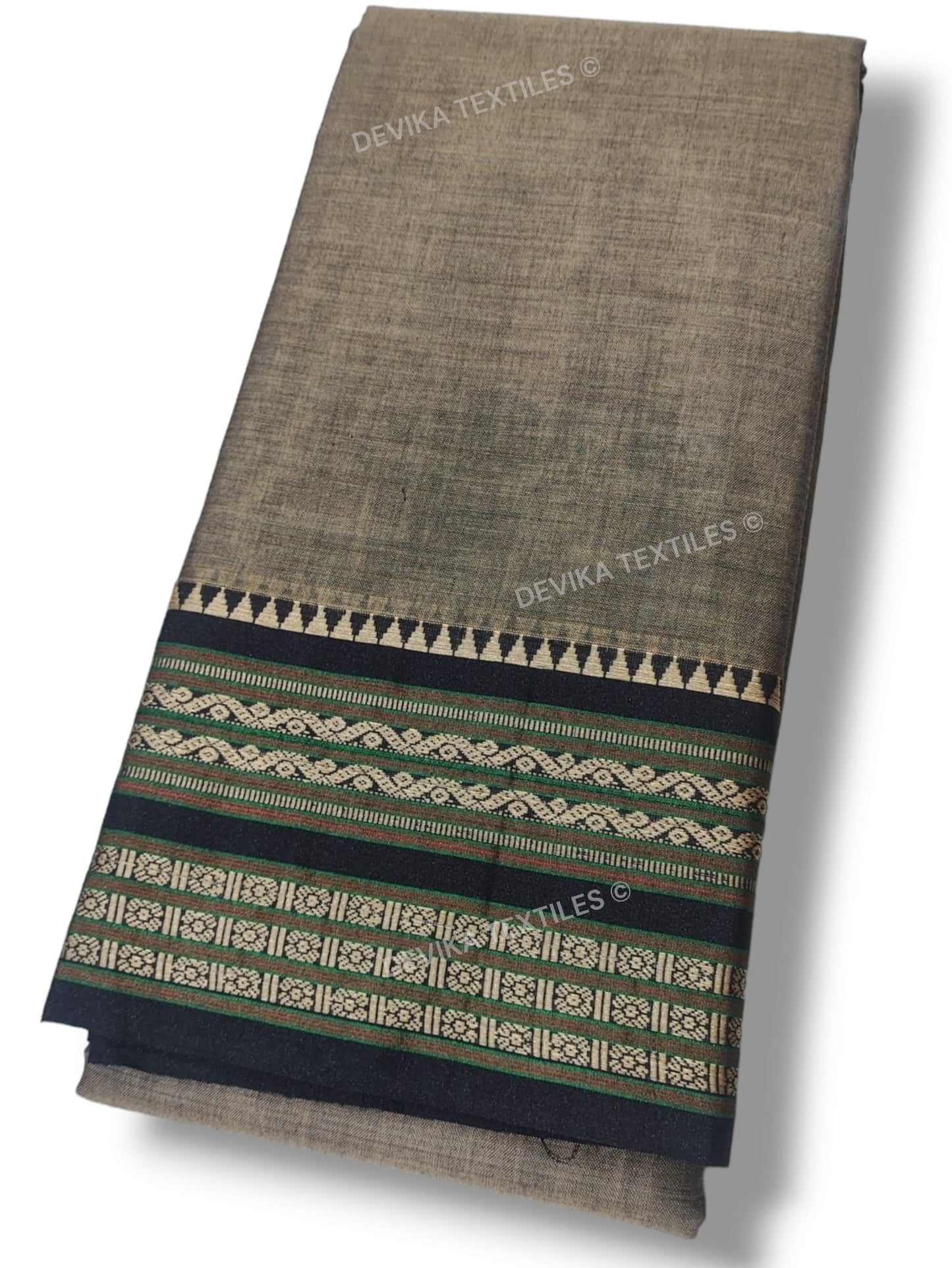 Rohini Charcoal Grey  Narayanpet Pure Handloom Cotton Saree with running blouse piece