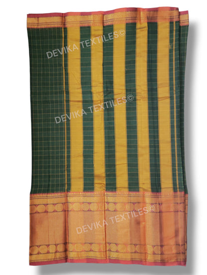 Chutney Doller Checks Narayanpet Pure Handloom Cotton saree with running blouse piece