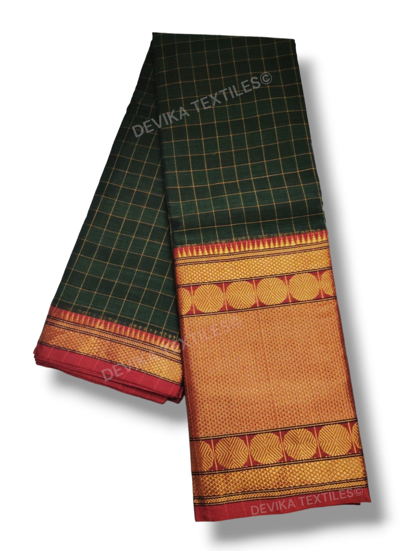 Chutney Doller Checks Narayanpet Pure Handloom Cotton saree with running blouse piece