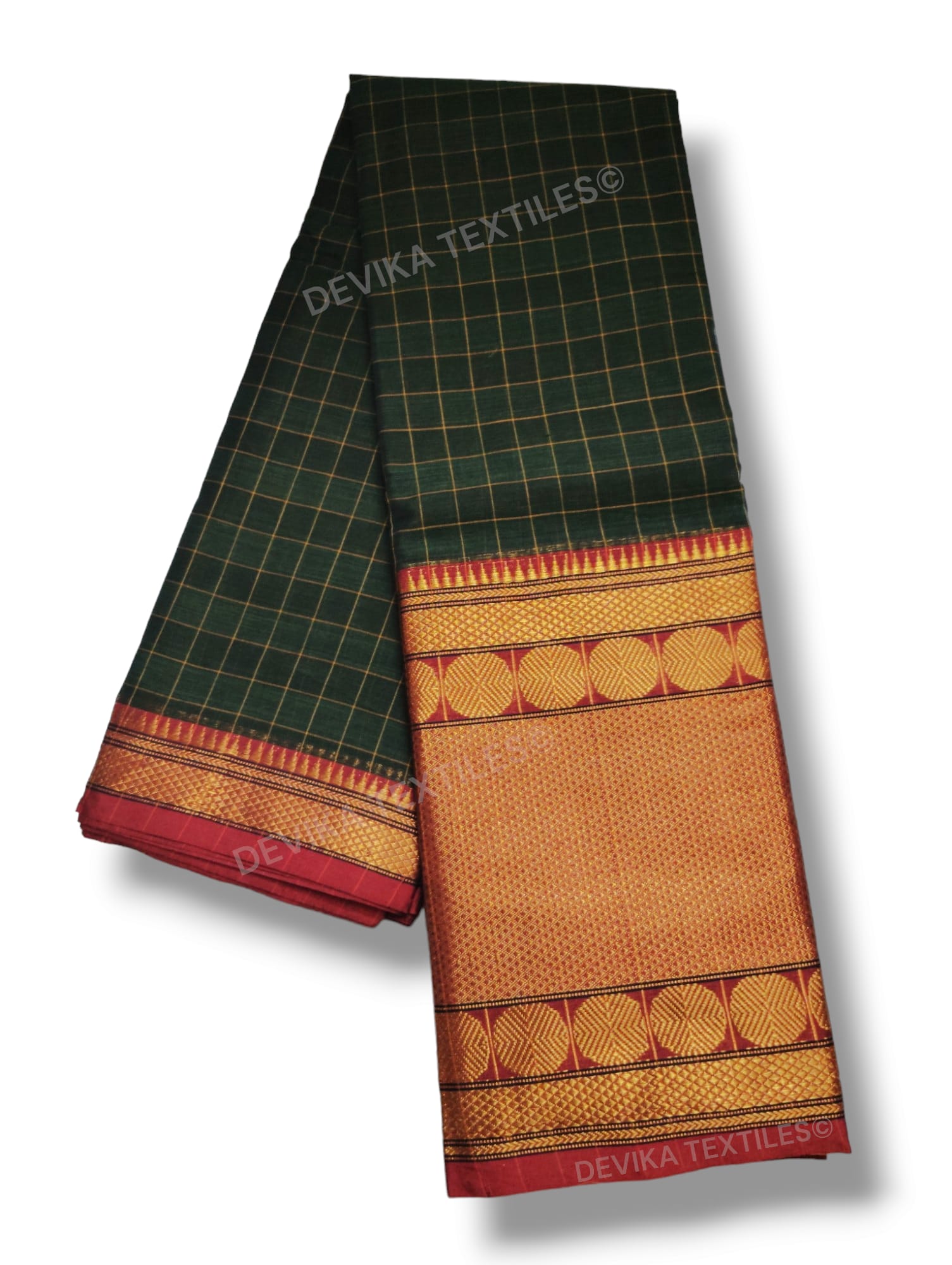 Chutney Doller Checks Narayanpet Pure Handloom Cotton saree with running blouse piece