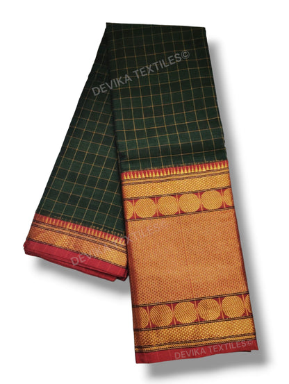 Chutney Doller Checks Narayanpet Pure Handloom Cotton saree with running blouse piece