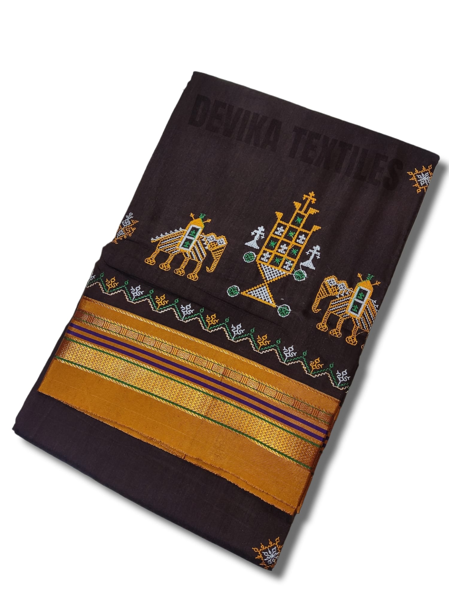 Coffee Color Cottonsilk ilkal Kasuti work saree with running blouse piece