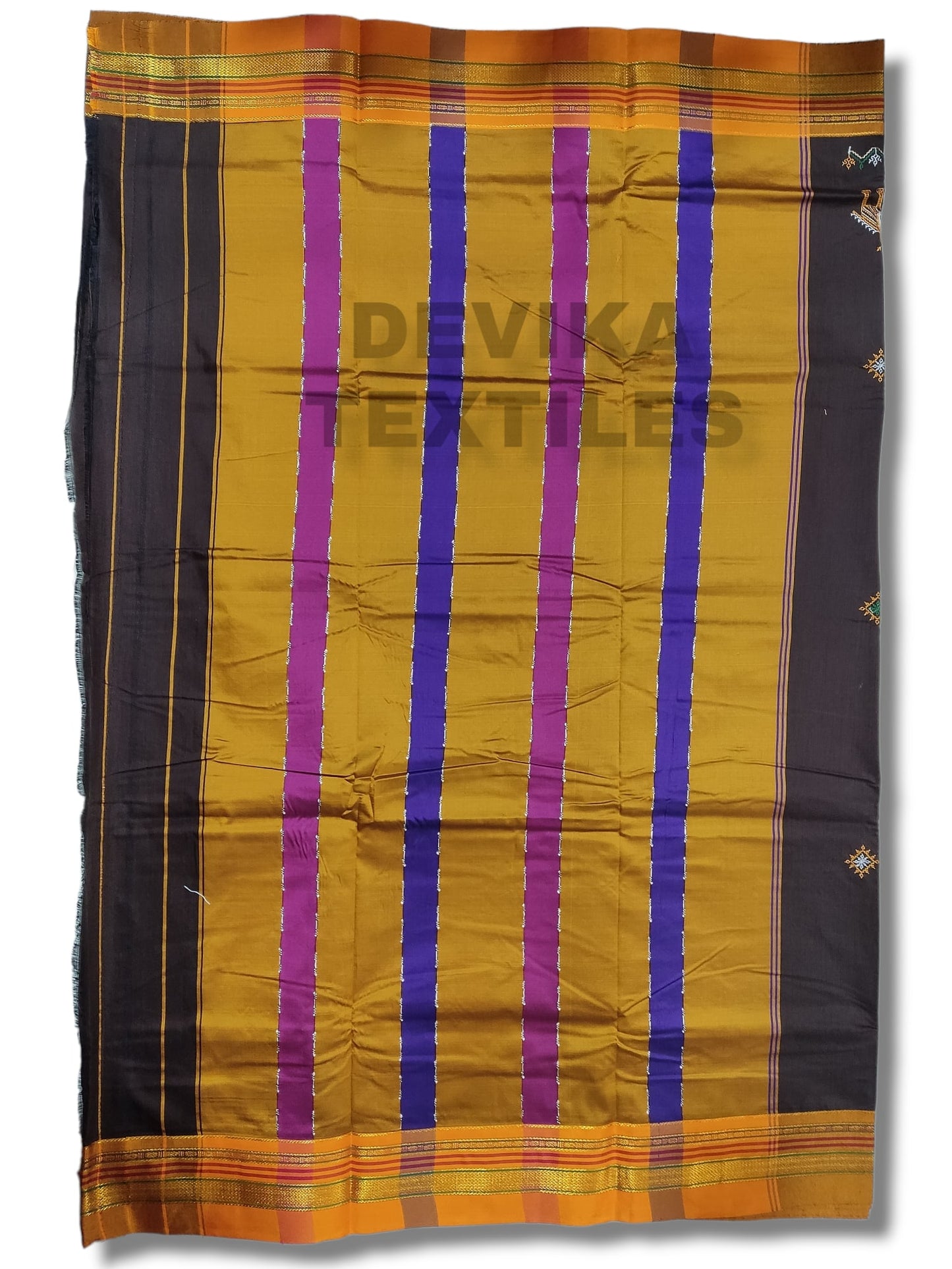 Coffee Color Cottonsilk ilkal Kasuti work saree with running blouse piece