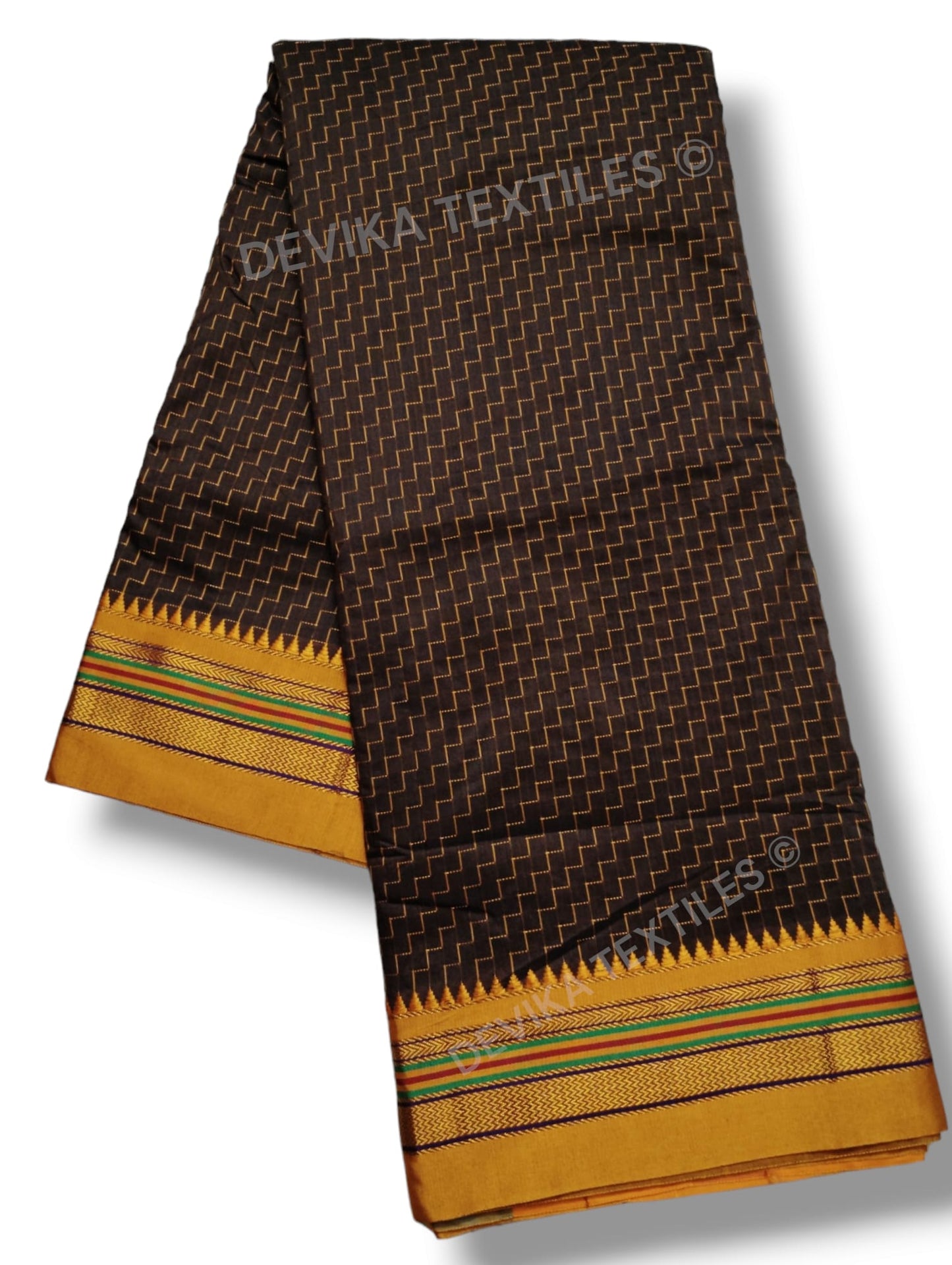 Coffee Ilkal Zig Zag Pattern Cottonsilk Saree with running blouse piece