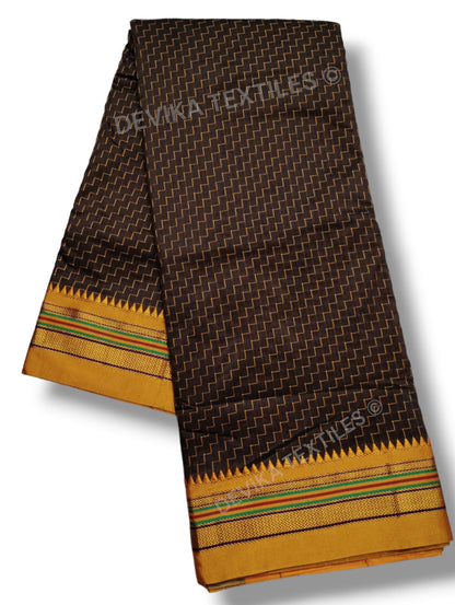 Coffee Ilkal Zig Zag Pattern Cottonsilk Saree with running blouse piece