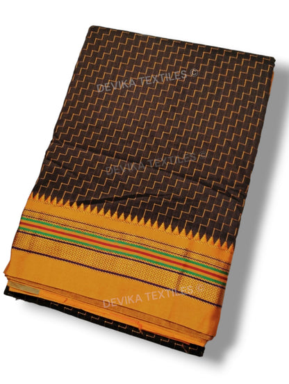 Coffee Ilkal Zig Zag Pattern Cottonsilk Saree with running blouse piece