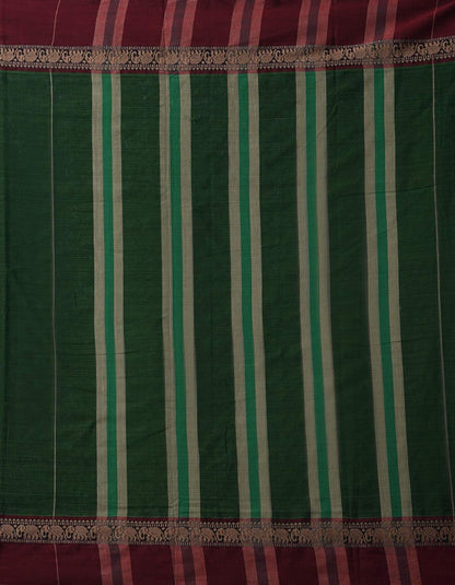Pure Handloom Narayanpet Cotton Saree With Blouse Piece And Tassels From The Weavers Of Andhra Pradesh(Green+Free Size) For Women