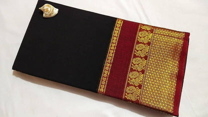 Fabulous Narayanpet Pure Cotton Saree With Running Blouse Piece (Black) For Women