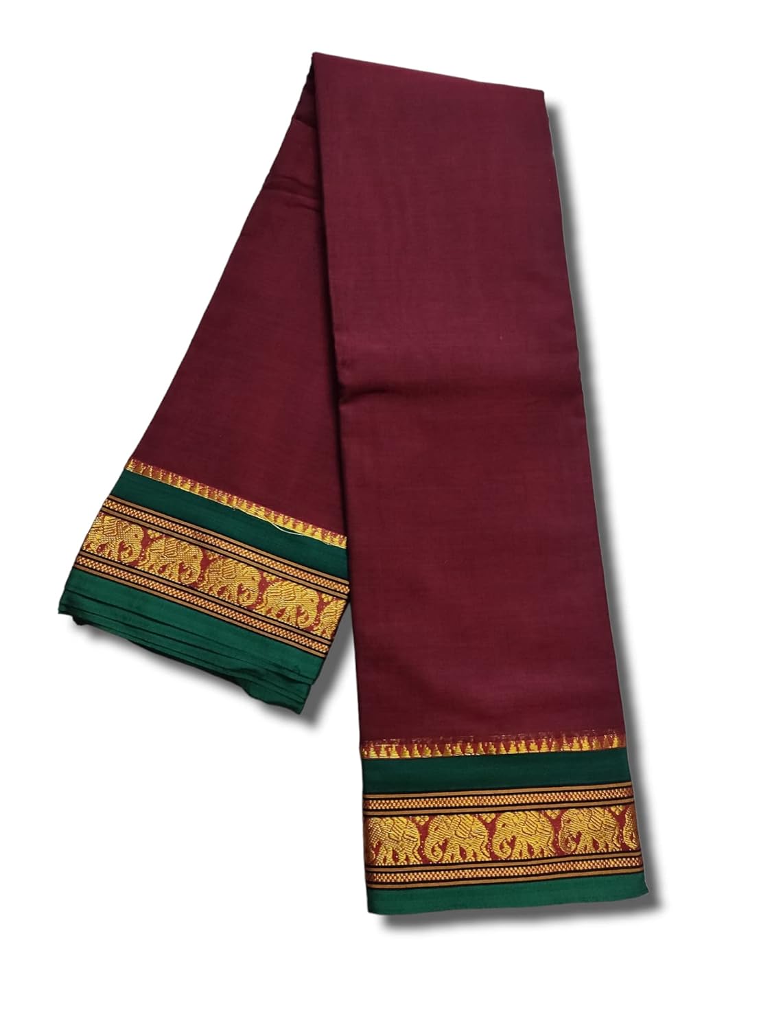 Narayanpet Pure Cotton Saree With Running Blouse Piece Single Elephant Border (Maroon) For Women