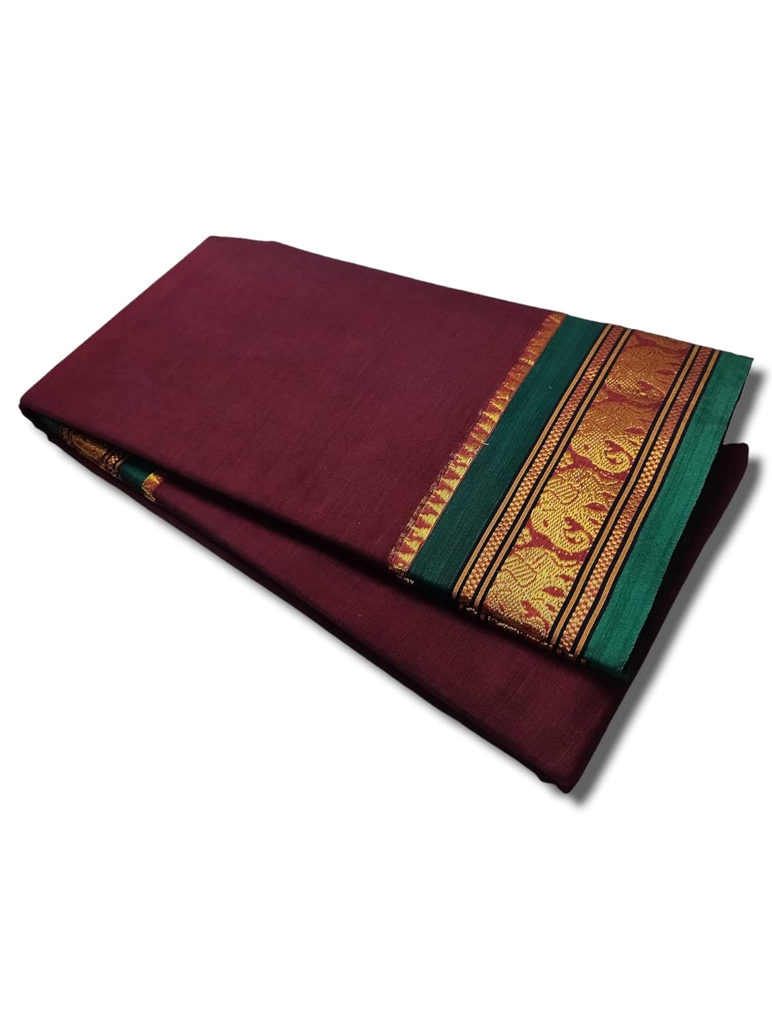 Narayanpet Pure Cotton Saree With Running Blouse Piece Single Elephant Border (Maroon) For Women