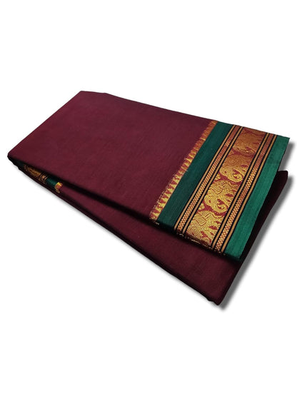 Narayanpet Pure Cotton Saree With Running Blouse Piece Single Elephant Border (Maroon) For Women