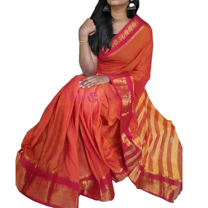 Narayanpet Pure Cotton Saree With Running Blouse Piece (Orange) For Women
