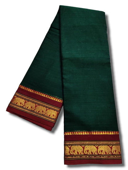 Narayanpet Pure Cotton Saree With Running Blouse Piece Single Elephant Border (Green) For Women