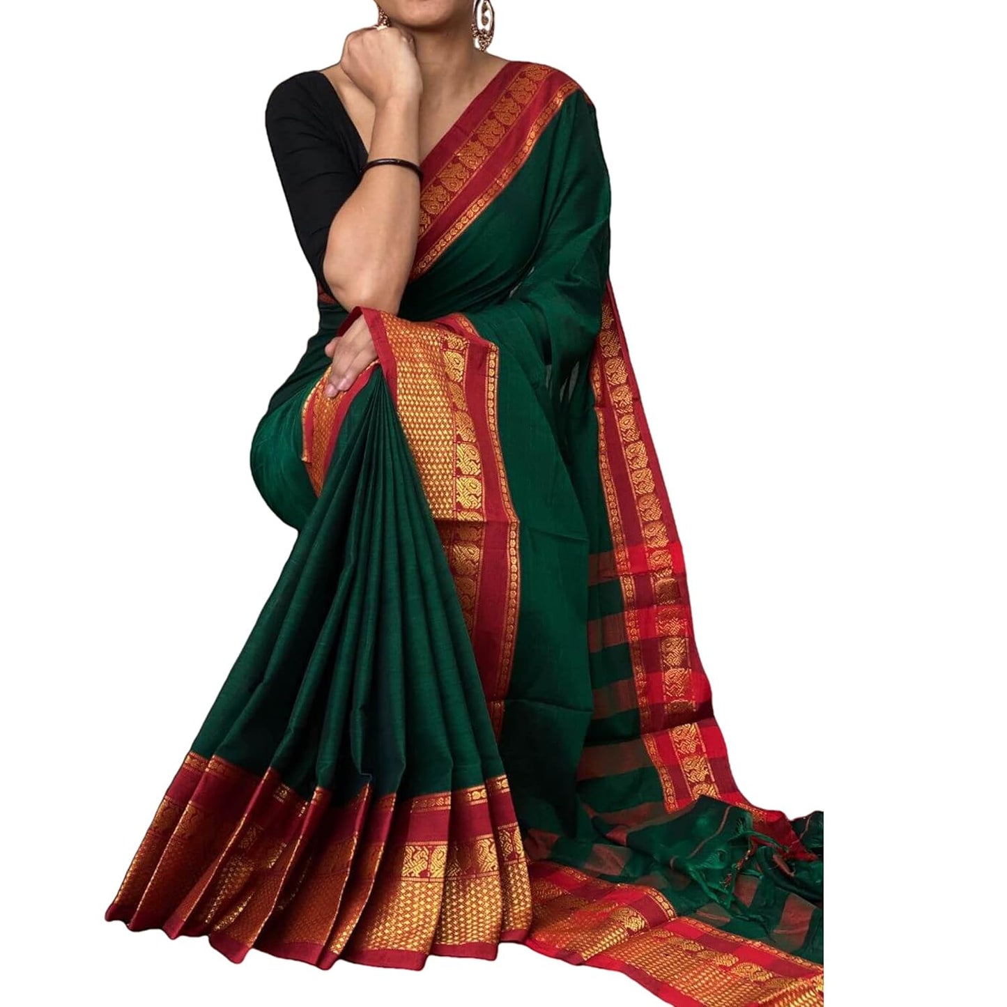 Narayanpet Cotton Saree Running Blouse Piece (Dt_Npgreen_Green) For Women