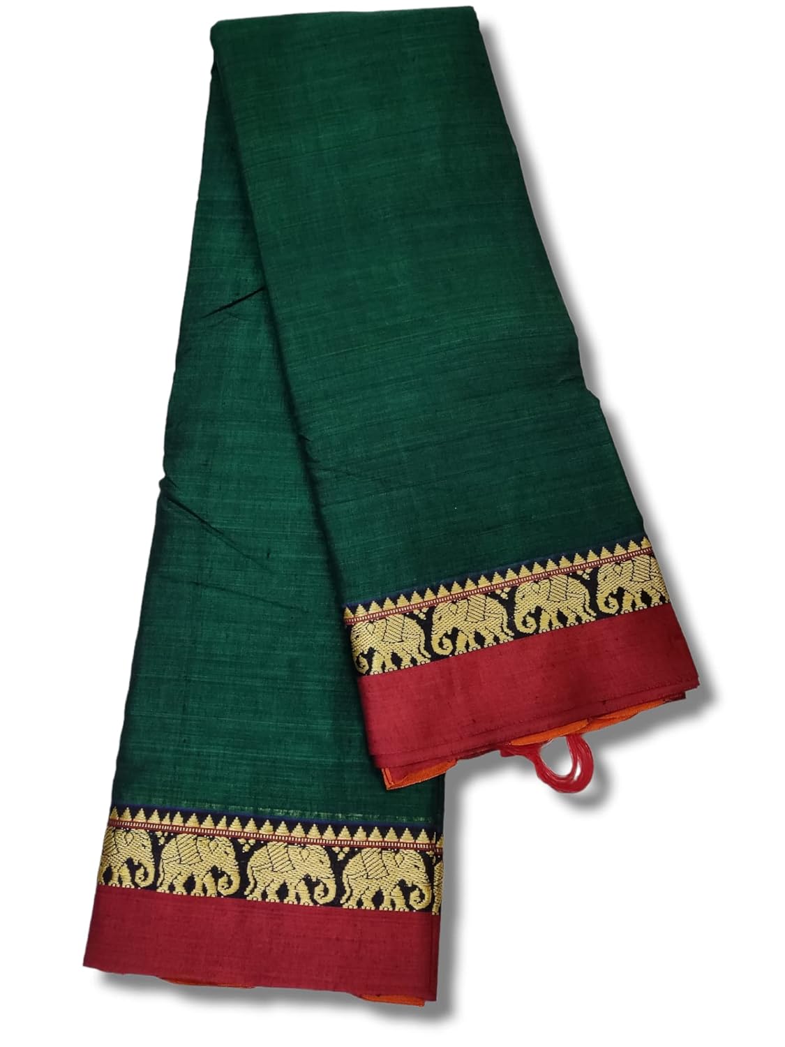 Handloom Narayanpet Pure Cotton Saree With Running Blouse (Single Elephant Border) (Mehandi) For Women