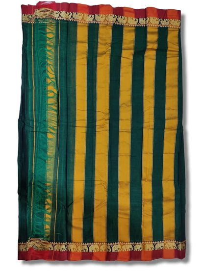 Handloom Narayanpet Pure Cotton Saree With Running Blouse (Single Elephant Border) (Mehandi) For Women