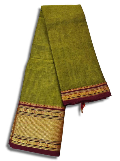 Narayanpet Pure Handloom Cotton Saree Paithani Border With Running Blouse Piece For (Mehandi) For Women