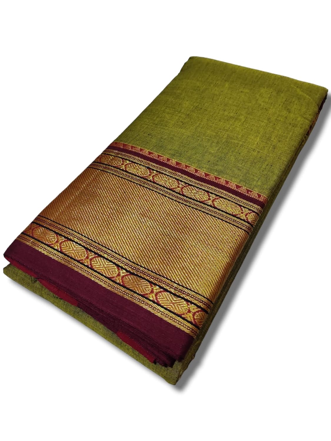 Narayanpet Pure Handloom Cotton Saree Paithani Border With Running Blouse Piece For (Mehandi) For Women