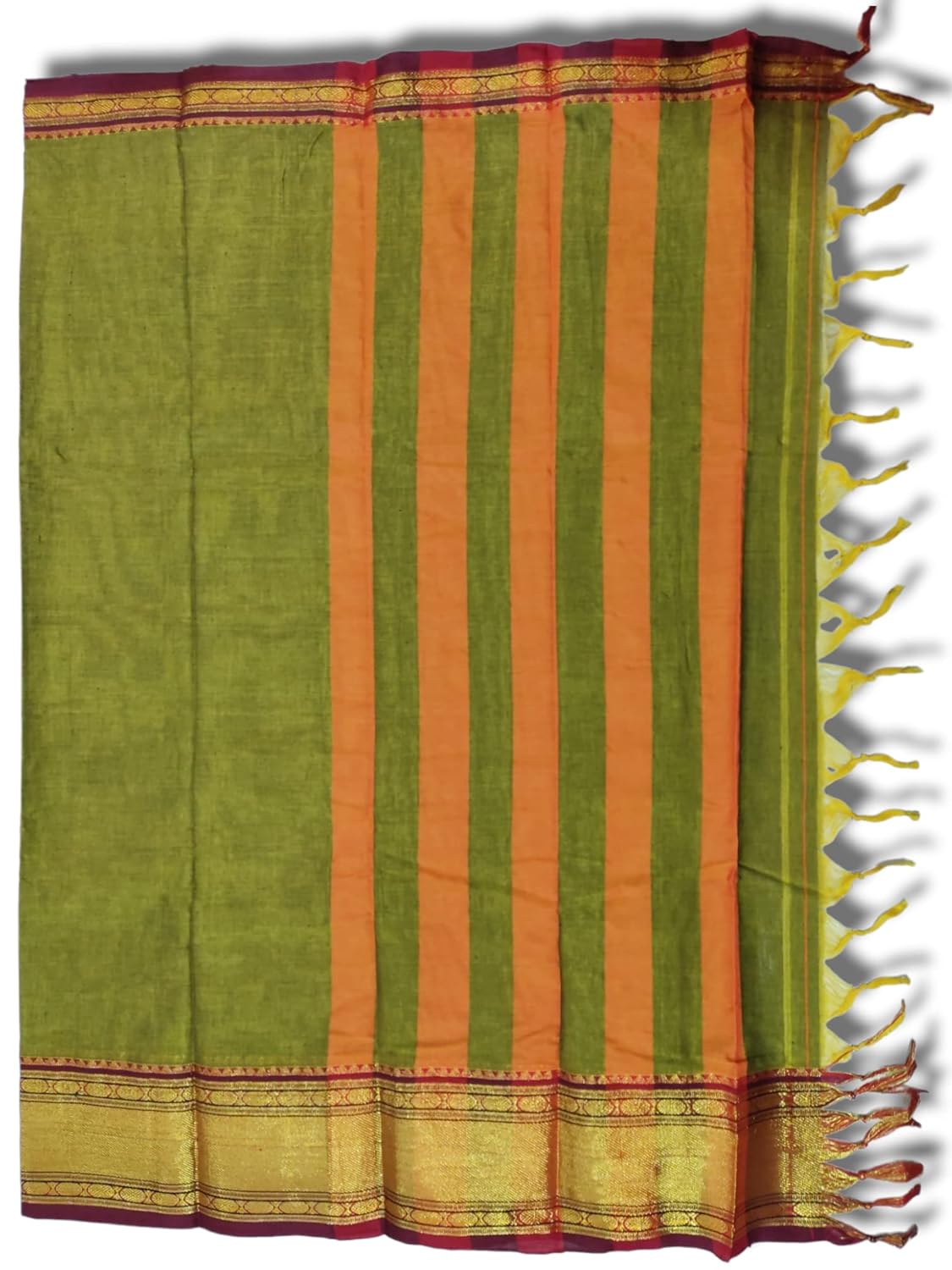 Narayanpet Pure Handloom Cotton Saree Paithani Border With Running Blouse Piece For (Mehandi) For Women