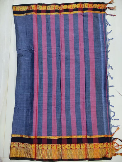 Narayanpet Pure Cotton Handloom Saree With Running Blouse Piece (Cement Color) For Women